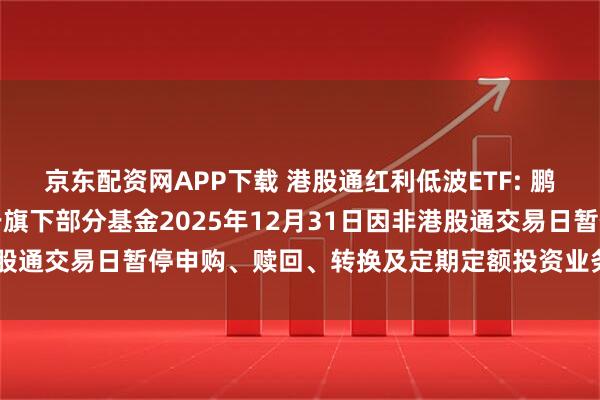 京东配资网APP下载 港股通红利低波ETF: 鹏华基金管理有限公司关于旗下部分基金2025年12月31日因非港股通交易日暂停申购、赎回、转换及定期定额投资业务的提示性公告